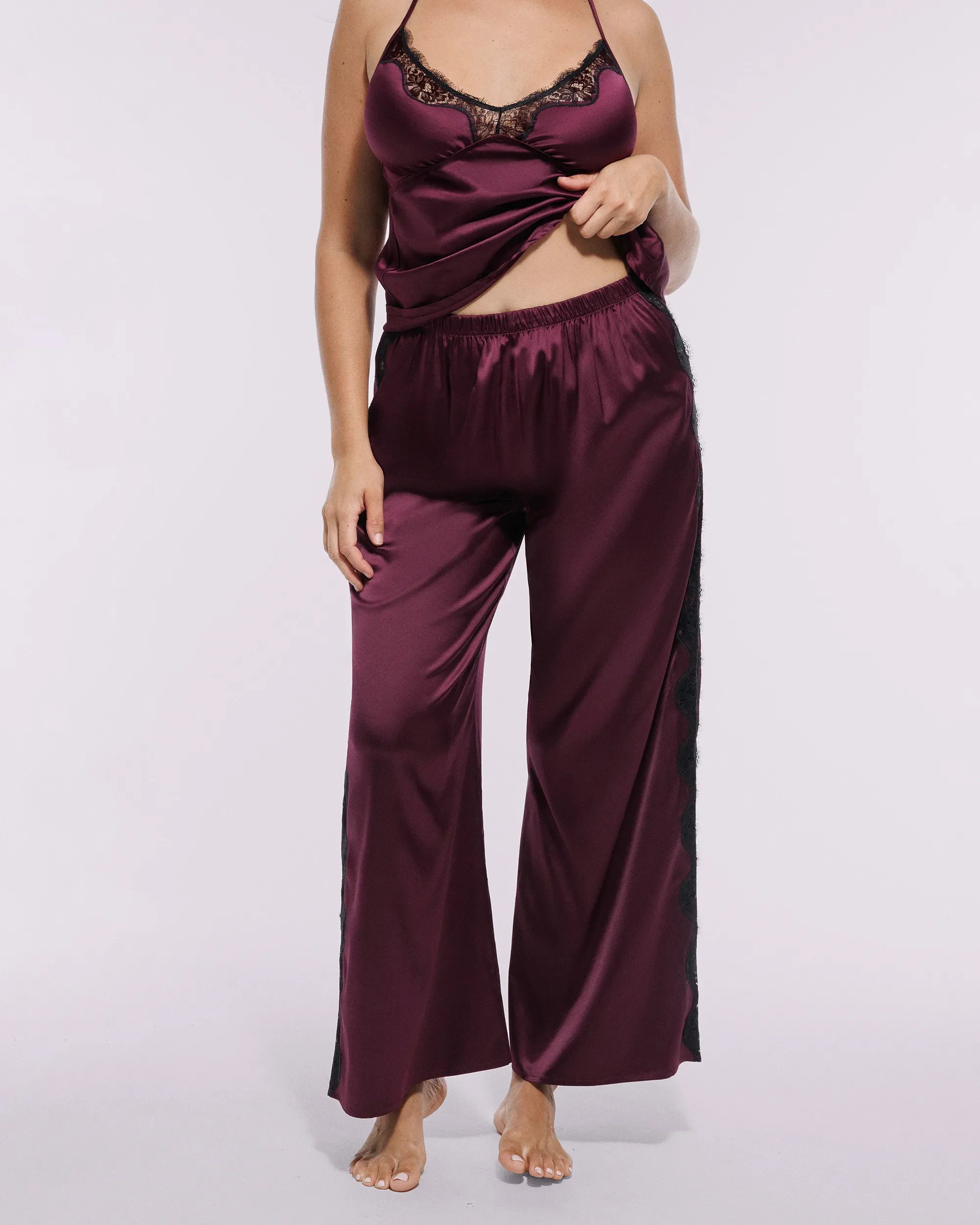 Bare Essentials™ Satin Lace Pajama Pants Set - Image 7