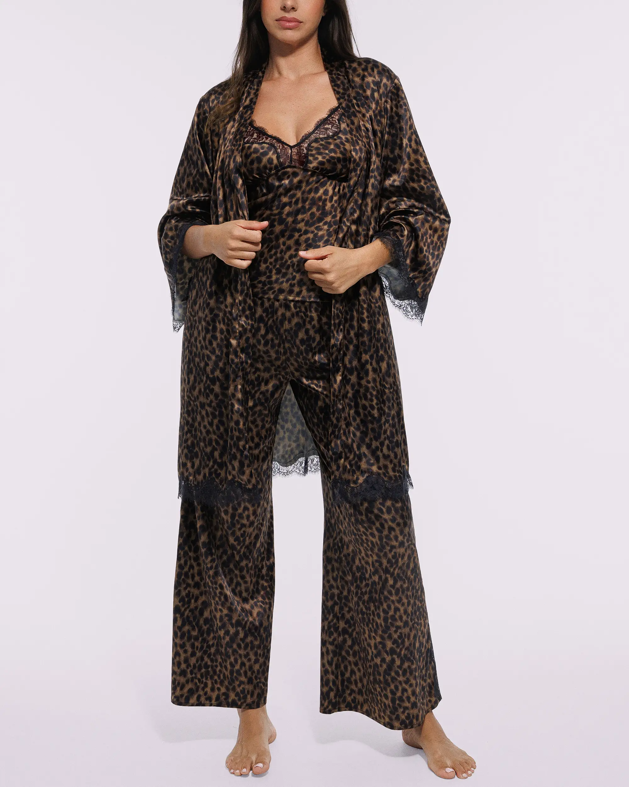 Bare Essentials™ Satin Lace Pajama Robe - Image 17