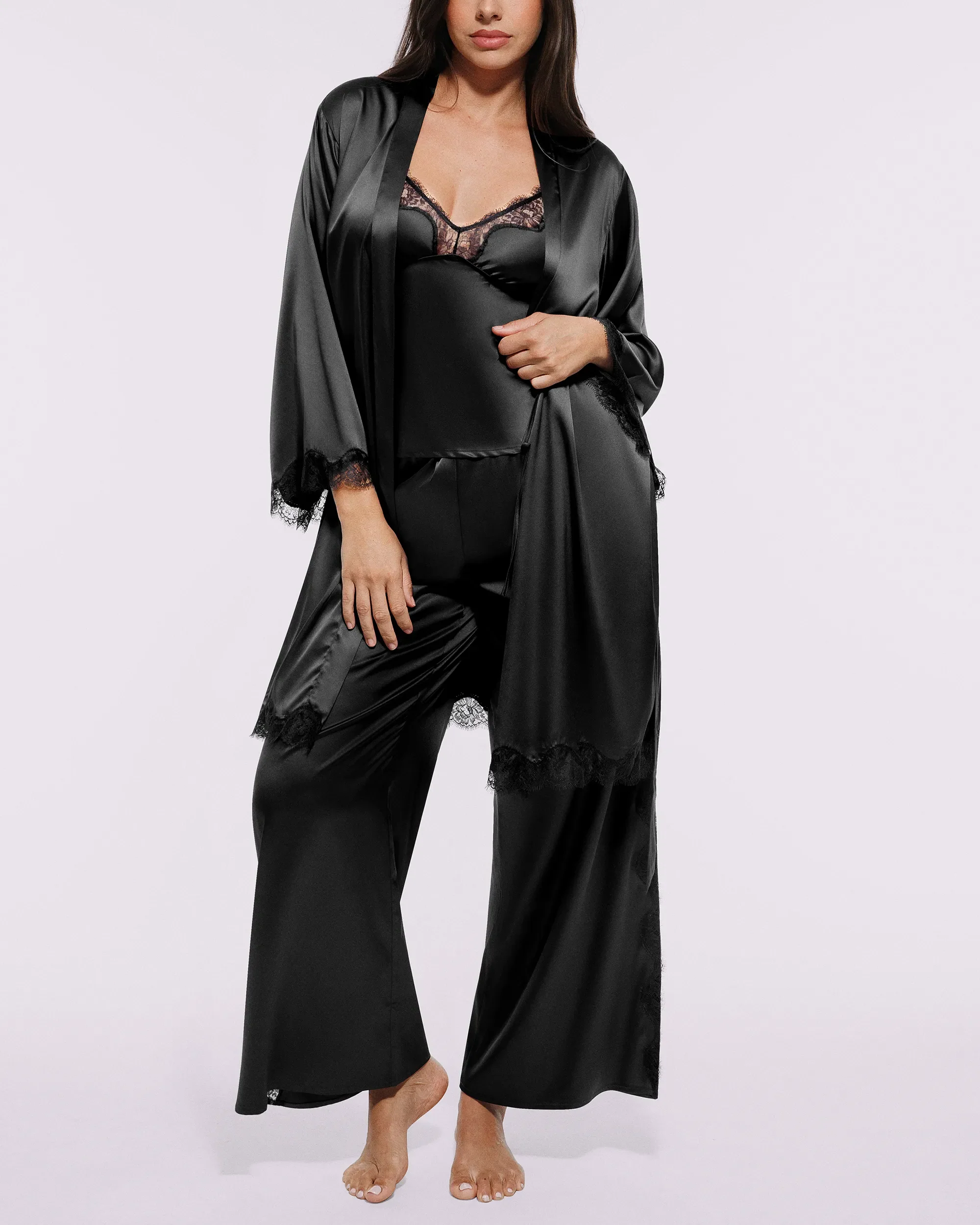 Bare Essentials™ Satin Lace Pajama Robe - Image 27