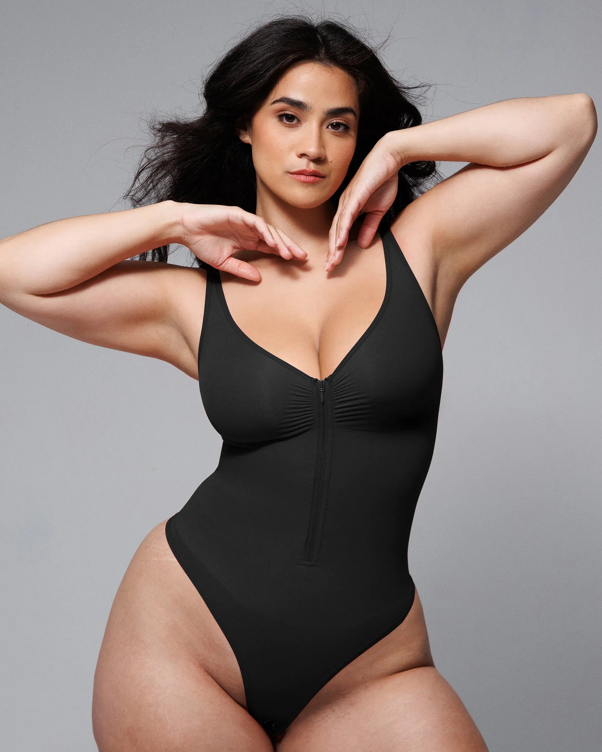 Bare Essentials™ Skin Flow Zipper Front Thong Bodysuit - Image 23