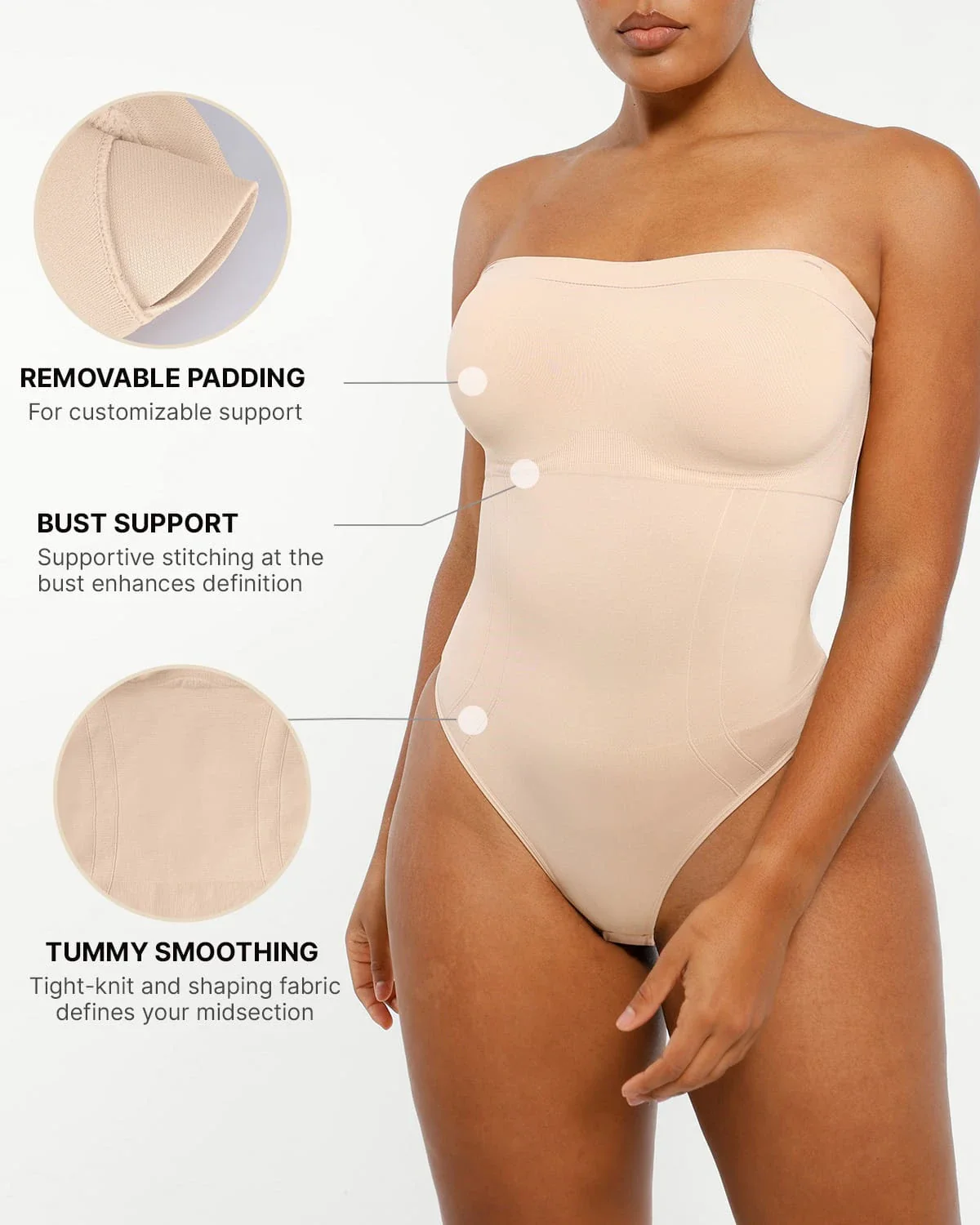 Bare Essentials™ Skin Flow Strapless Sculpt Thong Bodysuit - Image 3